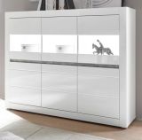 Highboard Nobile in wei� Hochglanz und Stone Design grau 164 x 131 cm