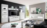 Highboard Nobile in wei� Hochglanz und Stone Design grau 164 x 131 cm