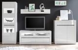 Wohnwand Nobile in Hochglanz wei� und Stone Design grau Anbauwand 4-teilig 336 x 198 cm