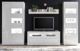Wohnwand Nobile in Hochglanz wei� und Stone Design grau Anbauwand 4-teilig 336 x 198 cm