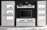 Wohnwand Nobile in Hochglanz wei� und Stone Design grau Anbauwand 4-teilig 336 x 198 cm