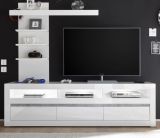Wohnwand 2-tlg. Nobile in Hochglanz wei� und Stone Design grau TV-Lowboard und Wandregal 217 x 163 cm