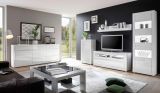 Wohnwand Nobile in Hochglanz wei� und Stone Design grau Anbauwand 4-teilig 302 x 198 cm