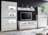 Wohnwand Nobile in Hochglanz wei� und Stone Design grau Anbauwand 4-teilig 370 x 198 cm