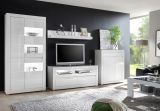Wohnwand Nobile in Hochglanz wei� und Stone Design grau Anbauwand 4-teilig 370 x 198 cm