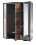 Kleiderschrank Ward in Old Used Wood Shabby Design mit Matera grau Dreht�renschrank 3-t�rig mit Spiegel 150 x 201 cm