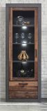 Vitrine Ward in Old Used Wood Shabby Design mit Matera grau Vitrinenschrank 65 x 201 cm