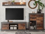Wohnwand Ward in Old Used Wood Shabby Design mit Matera grau Schrankwand 3-teilig 255 cm