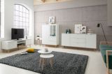 Kommode Lundby in matt wei� mit Sonoma Eiche massiv Schubladenkommode skandinavisch 80 x 87 cm