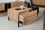 Couchtisch Liam in Artisan Eiche und schwarz Beistelltisch mit Schubkasten 100 x 55 cm