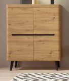 Highboard Ronson in Artisan Eiche und schwarz skandinavisch 107 x 134 cm