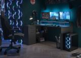 Schreibtisch Sektor dunklem Grau / Anthrazit,  mit Stauraum und 4 Stellvarianten 160 - 200 x 92 cm
