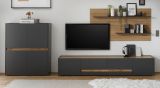 TV-Lowboard Center in Grau und Wotan Eiche,  223 x 40 cm gro�er TV Unterschrank