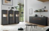 Wohnwand Center in grau matt und Wotan Eiche 5-teilig mit XXL TV-Board 340 x 180 cm