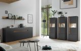 Wohnwand Center in grau matt und Wotan Eiche 4-teilig 400 x 180 cm mit XXL-TV-Schrank