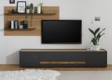 Wohnwand Center in grau matt und Wotan Eiche Set 2-teilig 300 x 180 cm