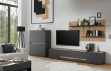 Wohnwand Center in grau matt und Wotan Eiche Set 2-teilig 300 x 180 cm