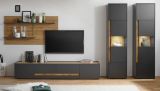 Wohnwand Center in grau matt und Wotan Eiche 4-teilig 400 x 197 cm mit XL-TV-Schrank