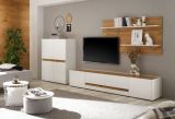 Wohnkombination Center in wei� und Wotan Eiche Wohnwand 3-teilig 343 x 180 cm mit XL-Board