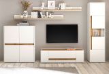 Wohnwand Center in wei� und Wotan Eiche Wohnkombination 5-teilig 330 x 197 cm