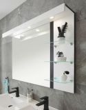 Badezimmer Spiegel Design-D in wei� Hochglanz und schwarz Badspiegel mit Ablage und LED Beleuchtung 120 x 85 cm
