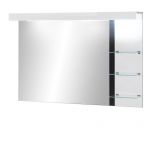 Badezimmer Spiegel Design-D in wei� Hochglanz und schwarz Badspiegel mit Ablage und LED Beleuchtung 120 x 85 cm