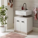Badezimmer Waschbeckenunterschrank Rovola in Pinie wei� / Oslo Pinie Landhaus Badschrank 60 x 63 cm