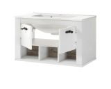 Badkombination Rovola in Pinie wei� / Oslo Pinie Landhaus Badm�bel Set 4-tlg. h�ngend MIT Waschbecken 143 x 200 cm