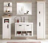 Badkombination Rovola in Pinie wei� / Oslo Pinie Landhaus Badm�bel Set 6-tlg. h�ngend MIT Waschbecken 205 x 200 cm