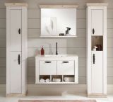 Badkombination Rovola in Pinie wei� / Oslo Pinie Landhaus Badm�bel Set 5-tlg. h�ngend MIT Waschbecken 205 x 200 cm