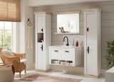 Badkombination Rovola in Pinie wei� / Oslo Pinie Landhaus Badm�bel Set 5-tlg. h�ngend MIT Waschbecken 205 x 200 cm