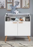 Babyzimmer Wickelkommode Svea in wei� matt mit Buche massiv Babym�bel Wickeltisch 96 x 105 cm