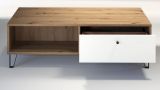 Couchtisch Linea in wei� matt und Eiche Artisan Beistelltisch mit 2 x Schubkasten 110 cm