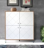 Highboard Linea in wei� matt mit Rautenoptik und Eiche Artisan Anrichte 123 x 136 cm