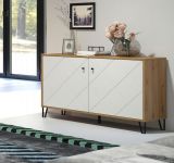 Kommode Linea in wei� matt mit Rautenoptik und Eiche Artisan Sideboard 123 cm