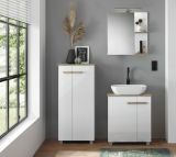 Badezimmer Kommode Dense in wei� Lack Hochglanz und Eiche Midischrank h�ngend / stehend 51 x 110 cm