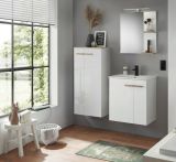 Badm�bel Set Dense in wei� Hochglanz Lack und Eiche Badkombination MIT Waschbecken und Badlampe 60 x 200 cm