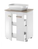 Badm�bel Set Dense in wei� Hochglanz Lack und Eiche Badkombination MIT Waschbecken und Badlampe 60 x 200 cm h�ngend / stehend
