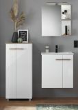 Badm�bel Set Dense in wei� Hochglanz Lack und Eiche Badkombination MIT Waschbecken und Badlampe 130 x 200
