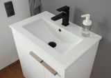 Badm�bel Set Dense in wei� Hochglanz Lack und Eiche Badkombination MIT Waschbecken und Badlampe 130 x 200