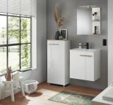 Badm�bel Set Dense in wei� Hochglanz Lack und Eiche Badkombination MIT Waschbecken und Badlampe 130 x 200