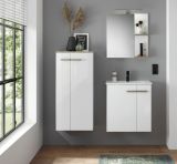 Badm�bel Set Dense in wei� Hochglanz Lack und Eiche Badkombination MIT Waschbecken und Badlampe 130 x 200