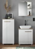 Badm�bel Set Dense in wei� Hochglanz Lack und Eiche Badkombination MIT Waschbecken und Badlampe 130 x 200 h�ngend / stehend