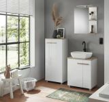 Badm�bel Set Dense in wei� Hochglanz Lack und Eiche Badkombination MIT Waschbecken und Badlampe 130 x 200 h�ngend / stehend
