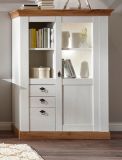 Vitrine Hemsby in wei� Pinie und Eiche Wotan Landhaus Anrichte 102 x 139 cm