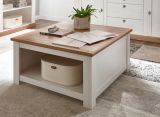 Couchtisch Hemsby in wei� Pinie und Eiche Wotan Landhaus Beistelltisch mit Truhe und Ablage 95 x 95 cm