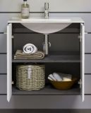 Waschbeckenunterschrank MIT Waschbecken Riva in wei� Hochglanz und Rauchsilber grau Waschtisch h�ngend 62 x 59 cm