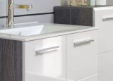 Waschbeckenunterschrank MIT Waschbecken Riva in wei� Hochglanz und Rauchsilber grau Waschtisch h�ngend 82 x 59 cm