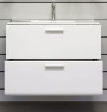 Waschbeckenunterschrank MIT Waschbecken Riva in wei� Hochglanz und Rauchsilber grau Waschtisch h�ngend 82 x 59 cm