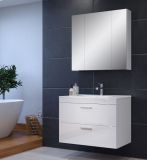 Waschbeckenunterschrank Set inklusive Waschbecken Aura in Wei� Hochglanz, Waschtisch h�ngend 81 cm